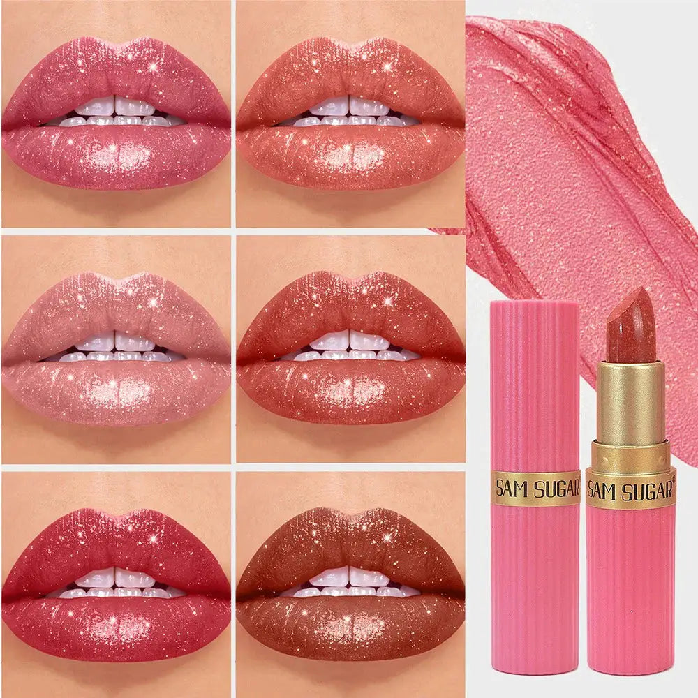 Pearlescent Pink Glitter Velvet Lipstick Waterproof Long Lasting Matte Shimmer Diamond Lipstick For Women Makeup Cosmetic