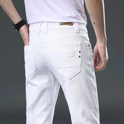 White Slim Fit Straight Jeans For Men 2025 Casual Stretch Denim Pants