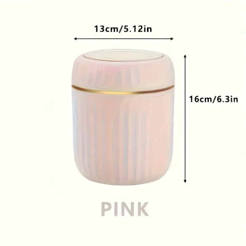 Pink mini desktop trash can with lid, Simples Market, durable plastic desk waste bin.