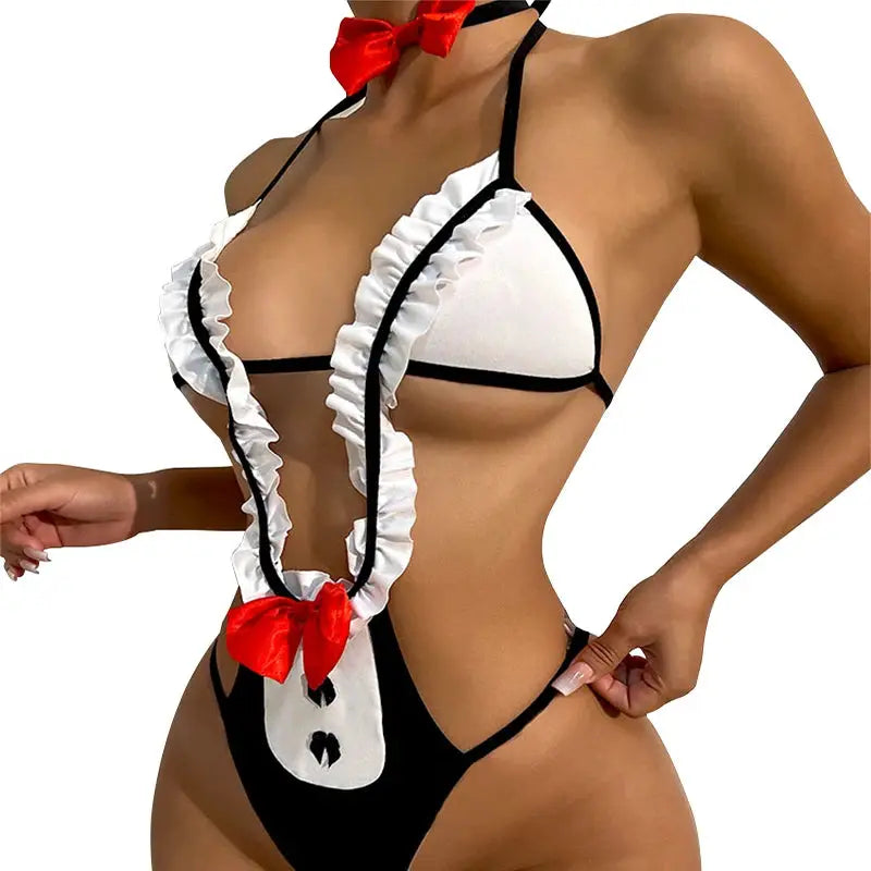 LuxeLace Genuine Leather Elastane Bodysuit Plus Size Backless Teddy With Lace Up Front Seductive Detailing