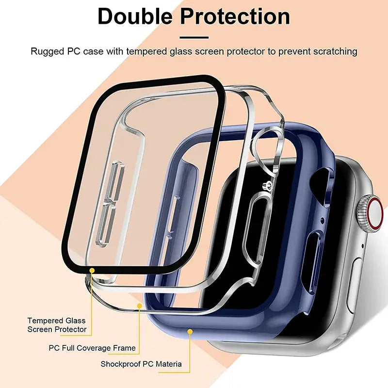 Simples Market Apple Watch protective case with tempered glass screen protector and PC frame for 40–45mm.