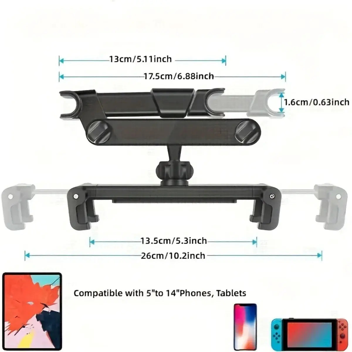 AutoGrip Car Tablet Holder Headrest Mount For Backseat Hands Free Viewing 4.7 To 12.9 Inch Tablets Easy Install
