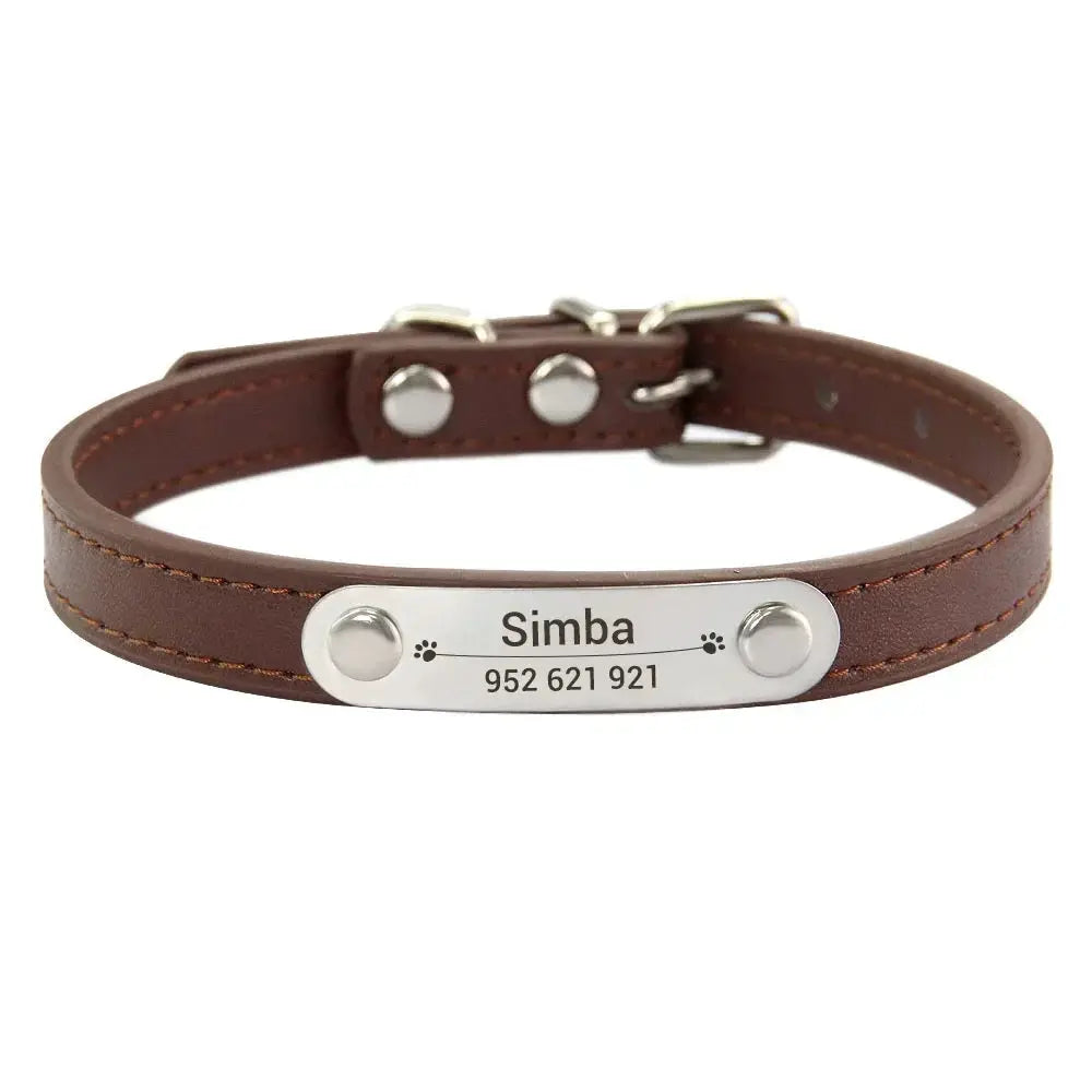 Personalized Dog Collar With Engraved Name ID Anti Lost PU Leather Pink For Small Medium Large Dogs And Cats