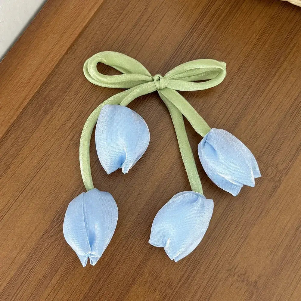 Aurora Bloom Chiffon Tulip Hair Clips for Girls Light Pink Elegant Floral Hair Accessories