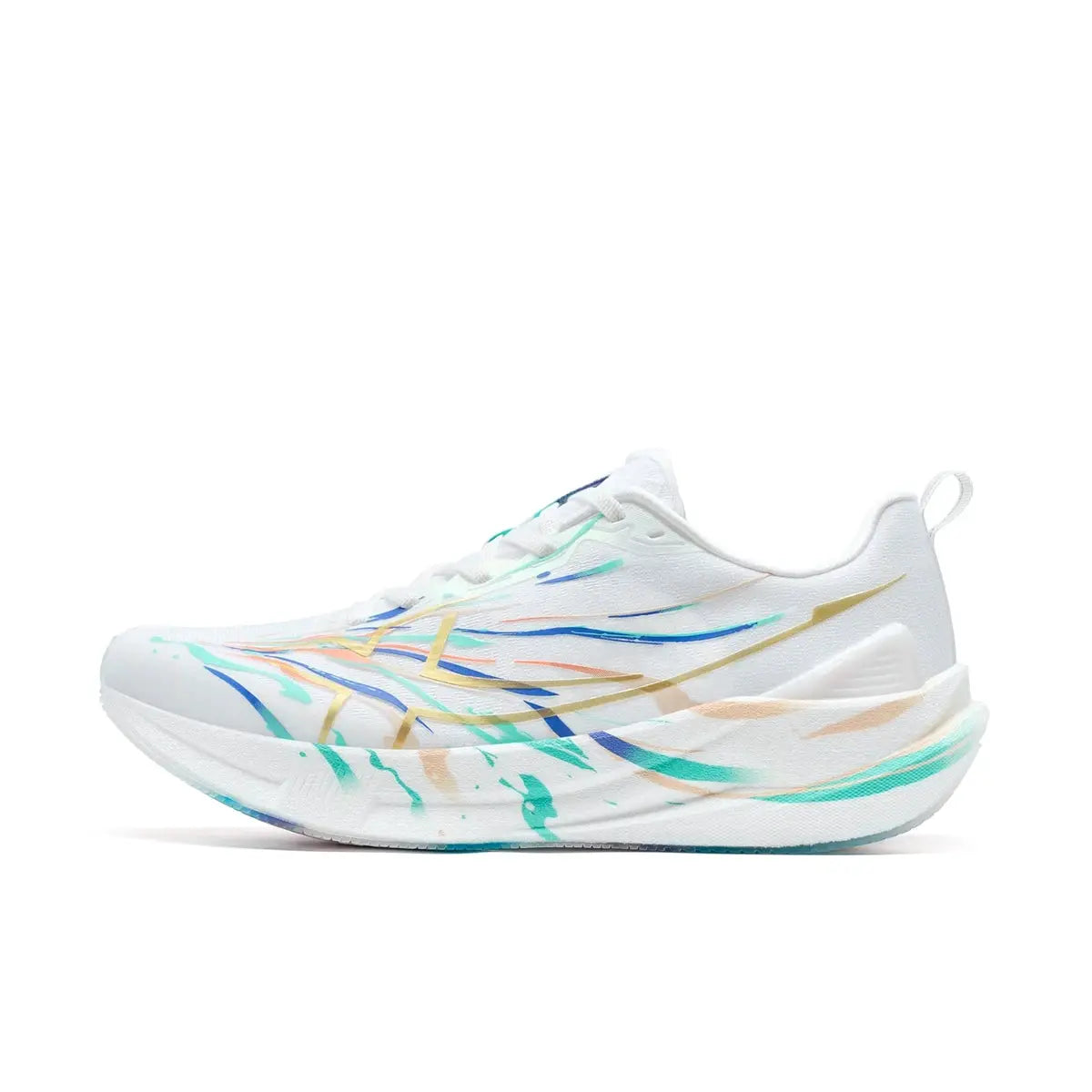Xtep 2000km 5.0 men's running sneakers, white with colorful splash pattern and cushioned midsole