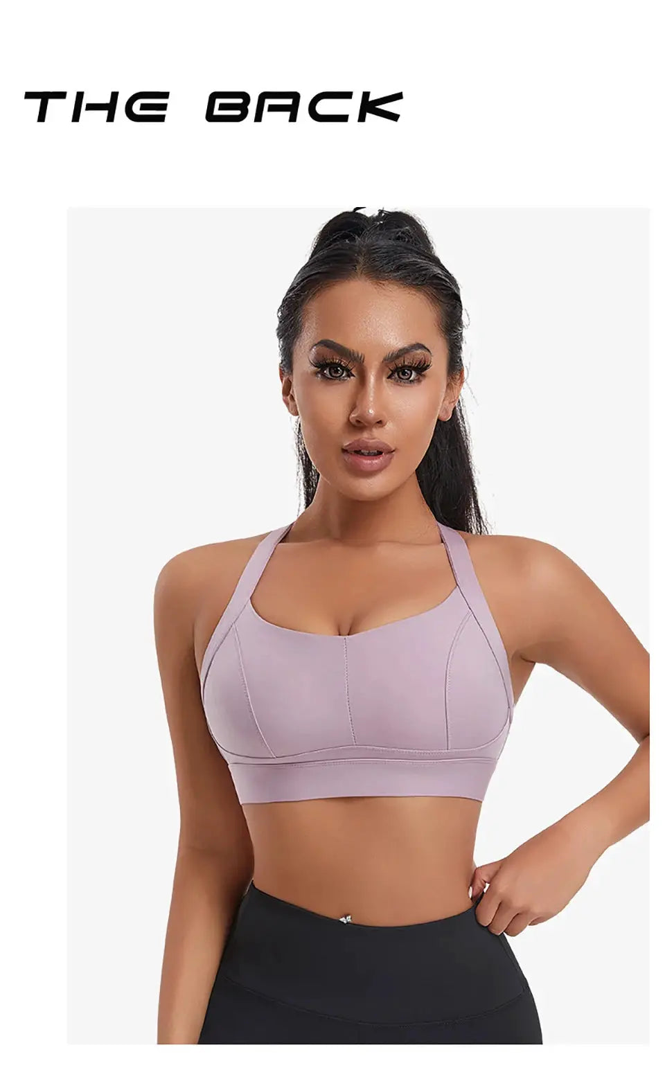 Women's high-impact sports bra with criss-cross back, padded cups in lavender.