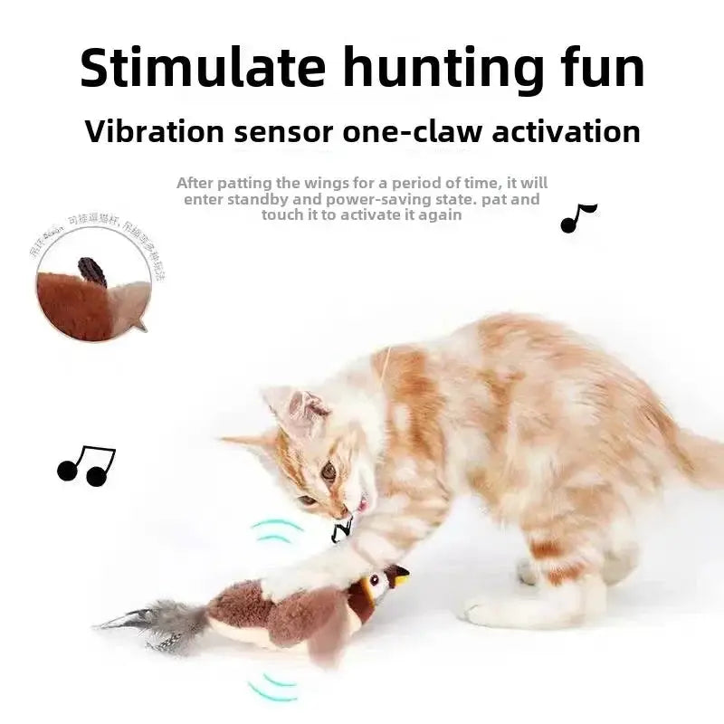 Hot Cat Interactive Catnip Bird Toy USB Rechargeable Touch Activated Squeaky Plush With Flapping Wings