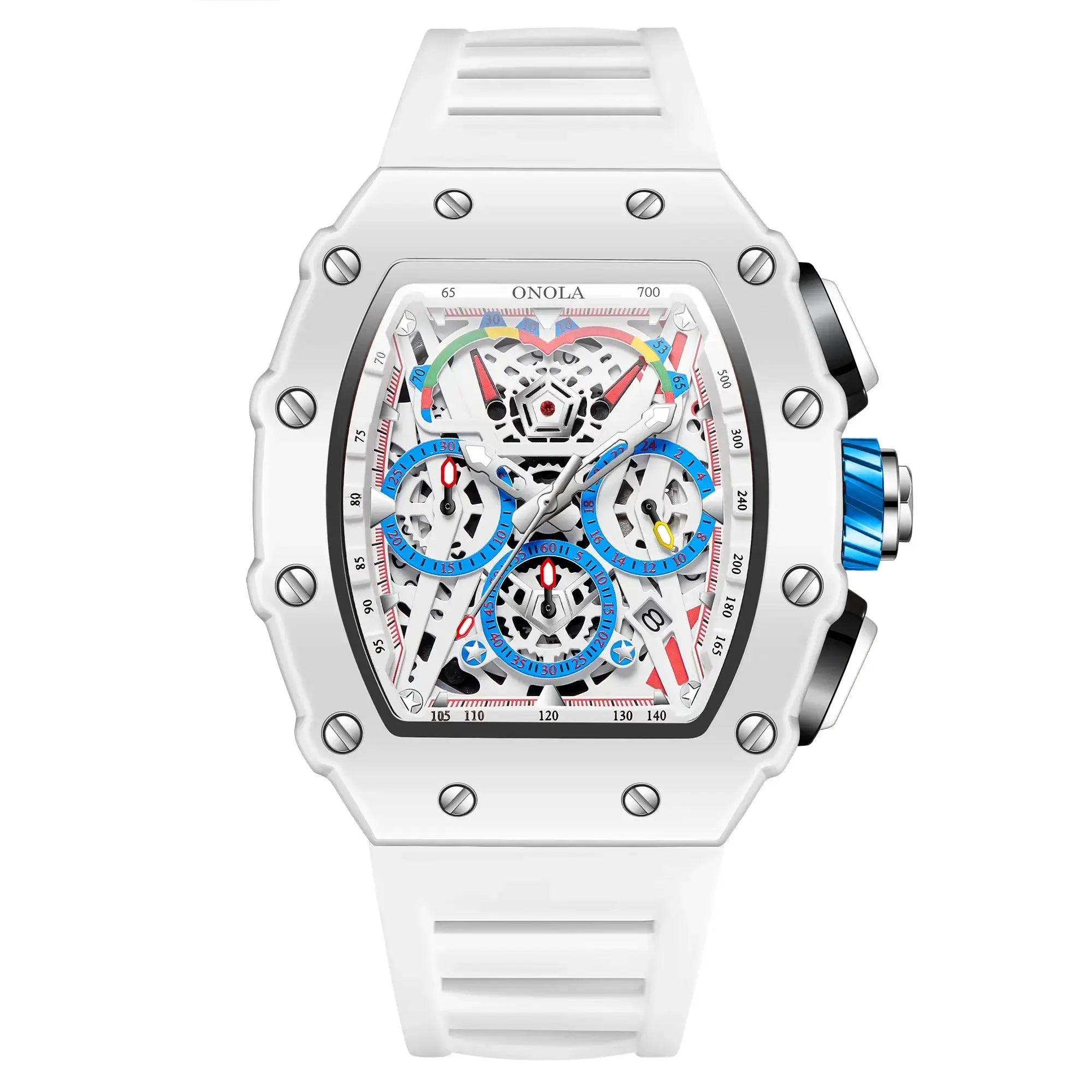 Onola Mens Luxury Quartz Watch Waterproof Multifunctional Silicone Strap for Everyday Fashion