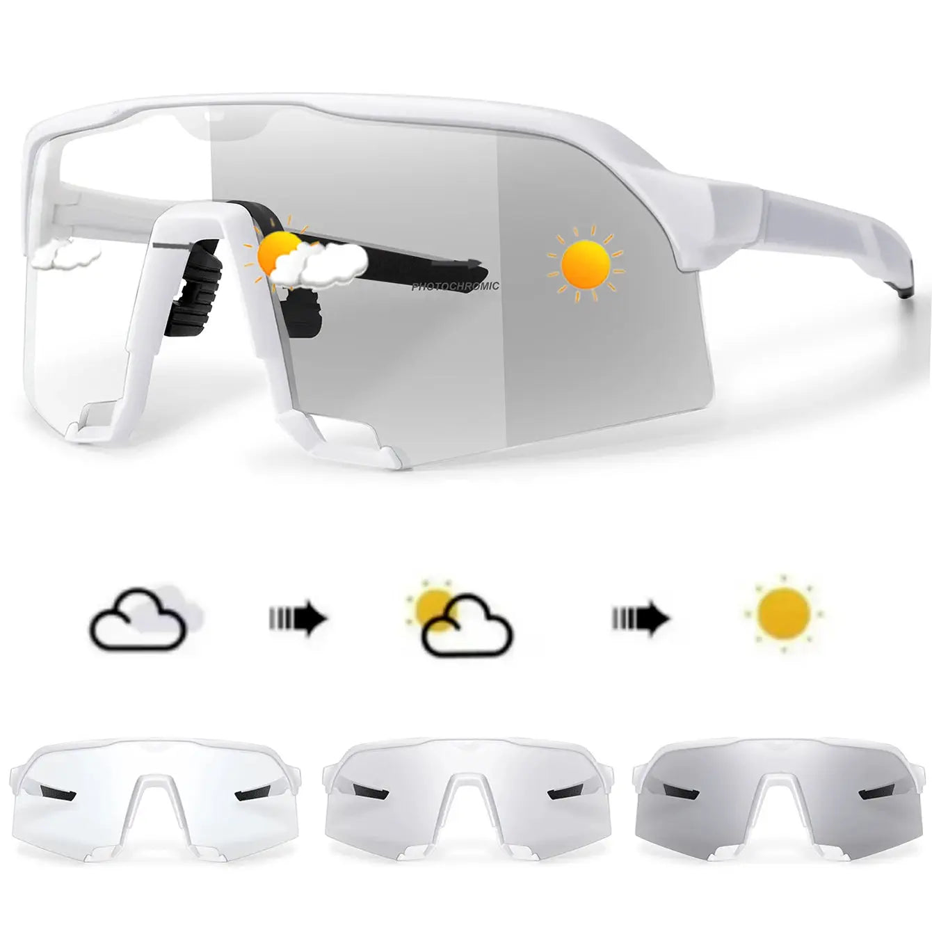 OptiView Photochromic Cycling Sunglasses For Men And Women Auto Tint All Light Conditions Windproof Oversized Eyewear