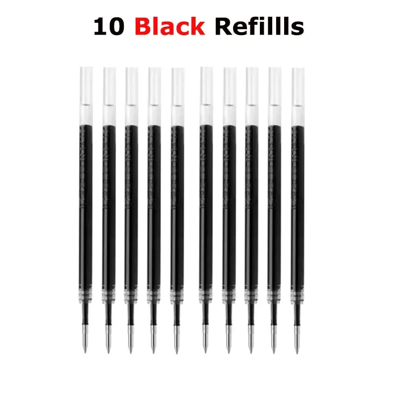 Gel pen set of 12 with black barrels and clear caps, 0.5mm tip, quick-drying ink