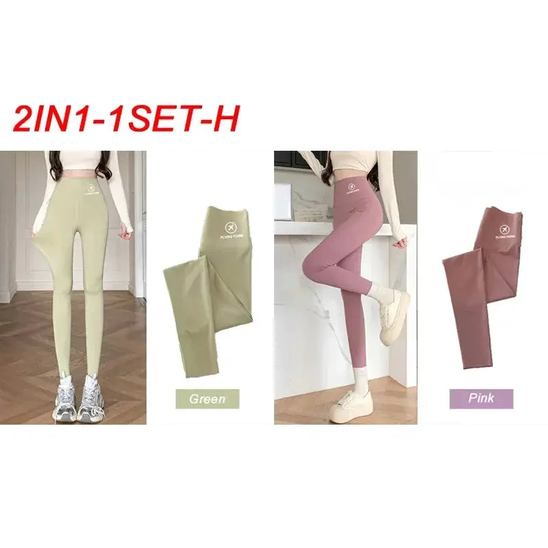 Shark pants two-color set; green and pink high-waisted yoga tights by Simples Market