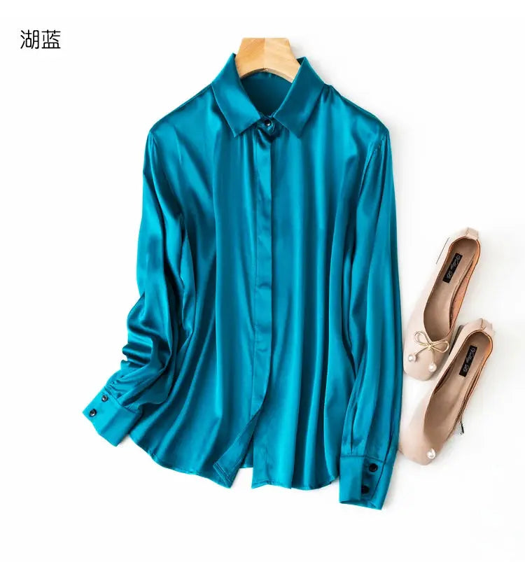 Tajiyane Women's Mulberry Silk Blend Long Sleeve Office Blouse