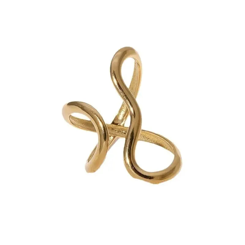 Stainless Steel Open Ring With 18K Gold PVD Plating And Personality Charms For Women Trendy Jewelry