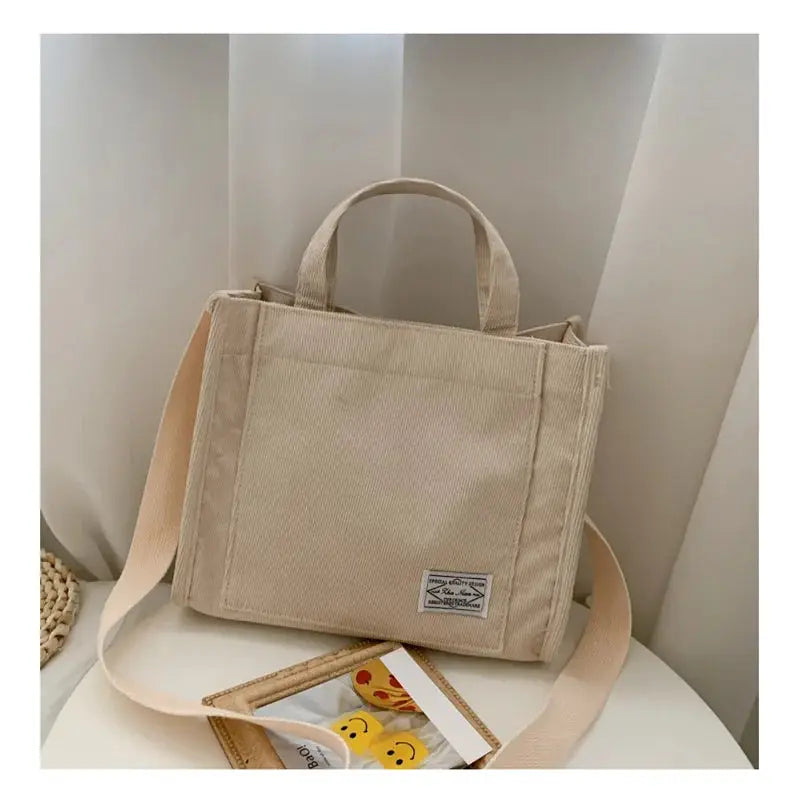 Rilibegan Corduroy Shoulder Bag for Women Vintage Style Large Capacity Trendy Square Design