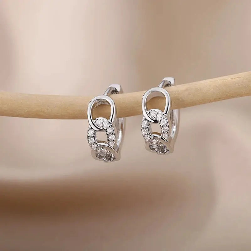 Zircon Star Hoop Earrings For Women Stainless Steel Gold Color Huggie Earrings Trendy Wedding Jewelry