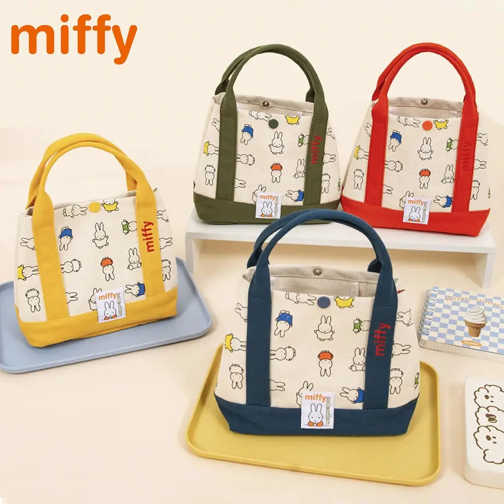 Kawaii Miffy Cute Handbag Cartoon Rabbit Canvas Embroidery Bag Multifunctional Bento Storage For Girls