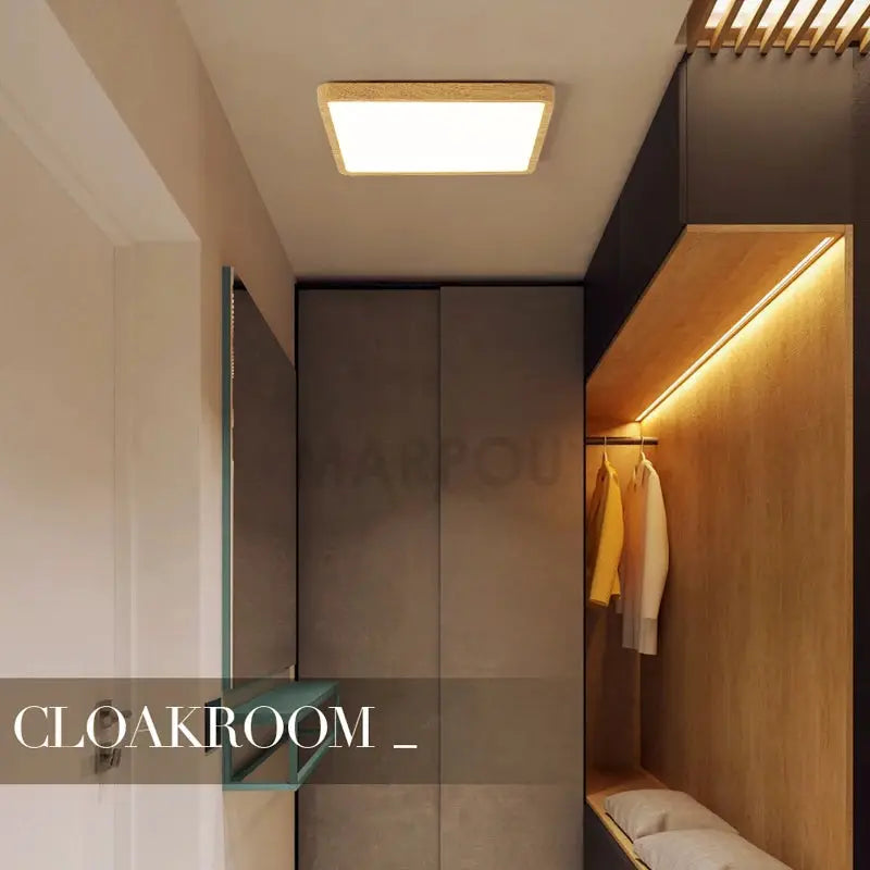 MARPOU square ultra-thin wood-grain LED ceiling light for living room or bedroom, 220V