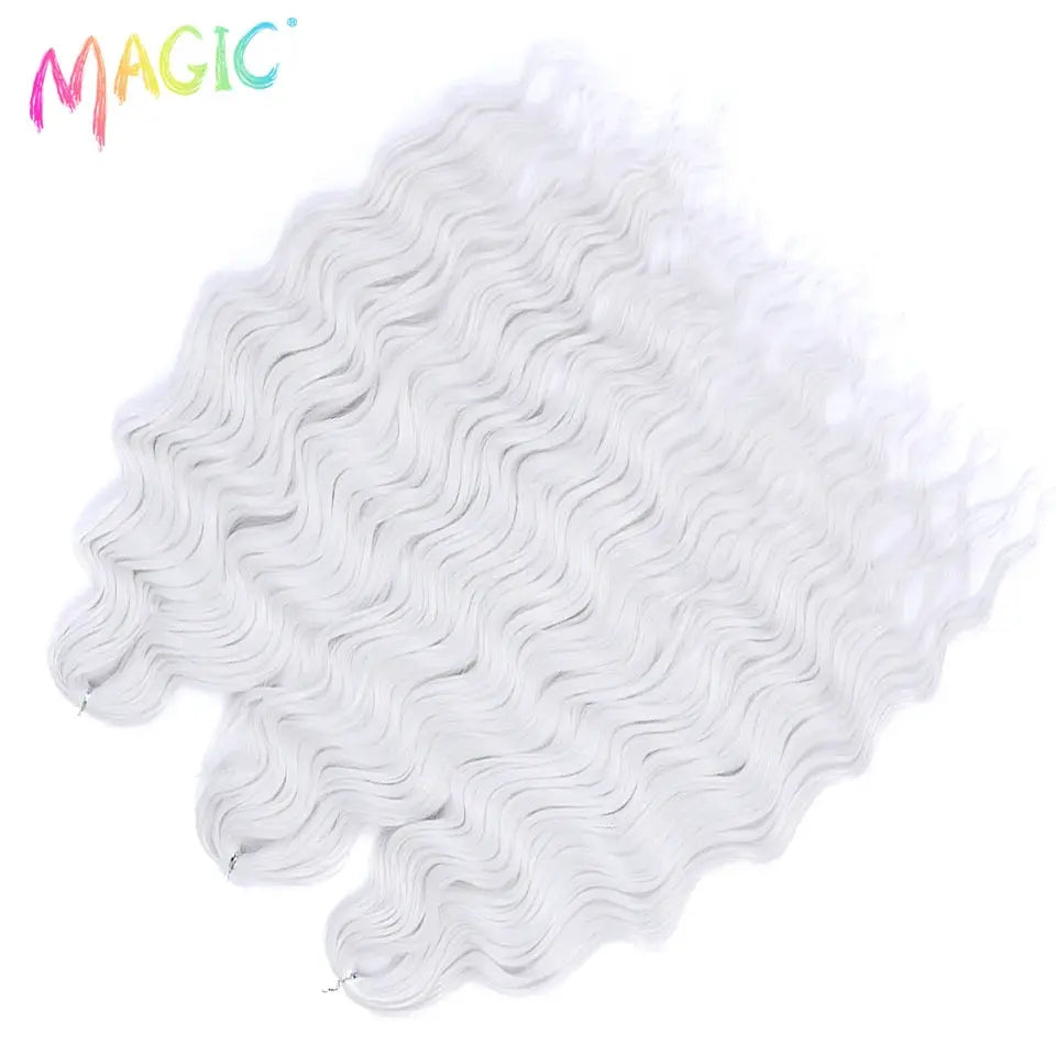 Magic Anna synthetic hair extensions, 24in water-wave braiding, white color for crochet braids