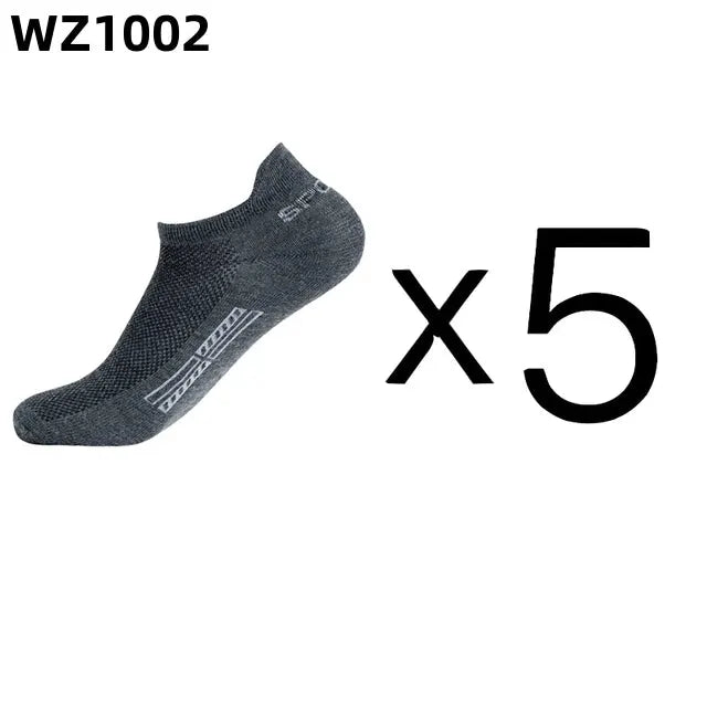 5 Pairs Men Ankle Socks Breathable Cotton Elastane Sports Mesh Casual Athletic Summer Thin Short Size 38 to 45