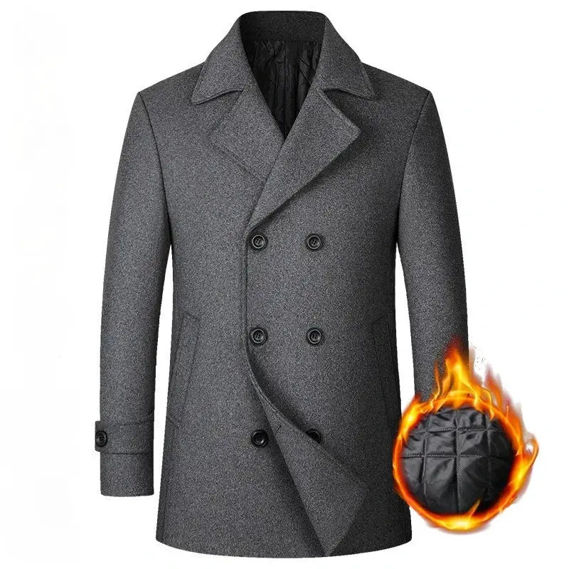 Simples Market men's grey double-breasted wool coat, long warm winter overcoat