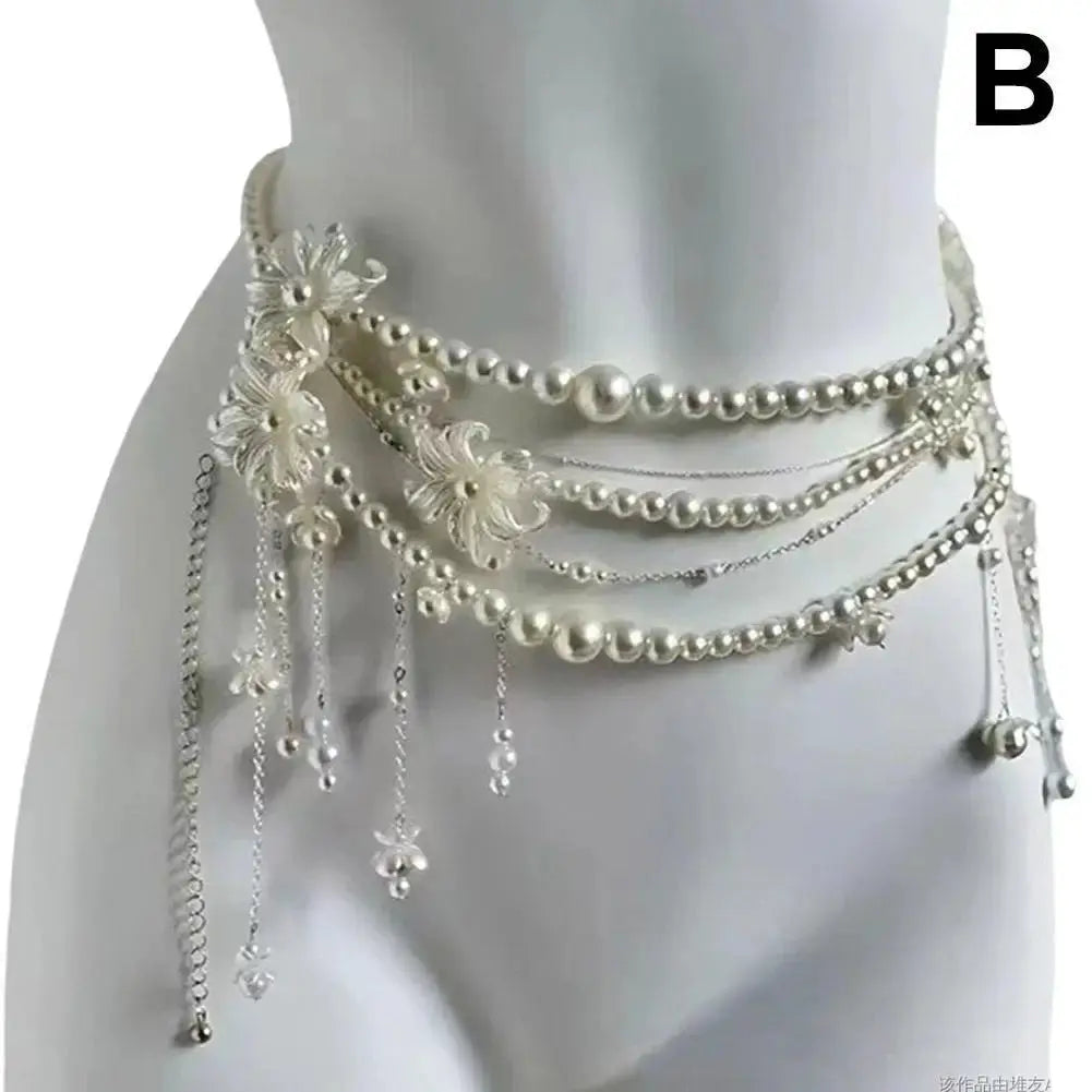 Y2K Retro Multilayer Pearl Waist Chain Belt For Women Lightweight Elegant Body Jewelry Accessory