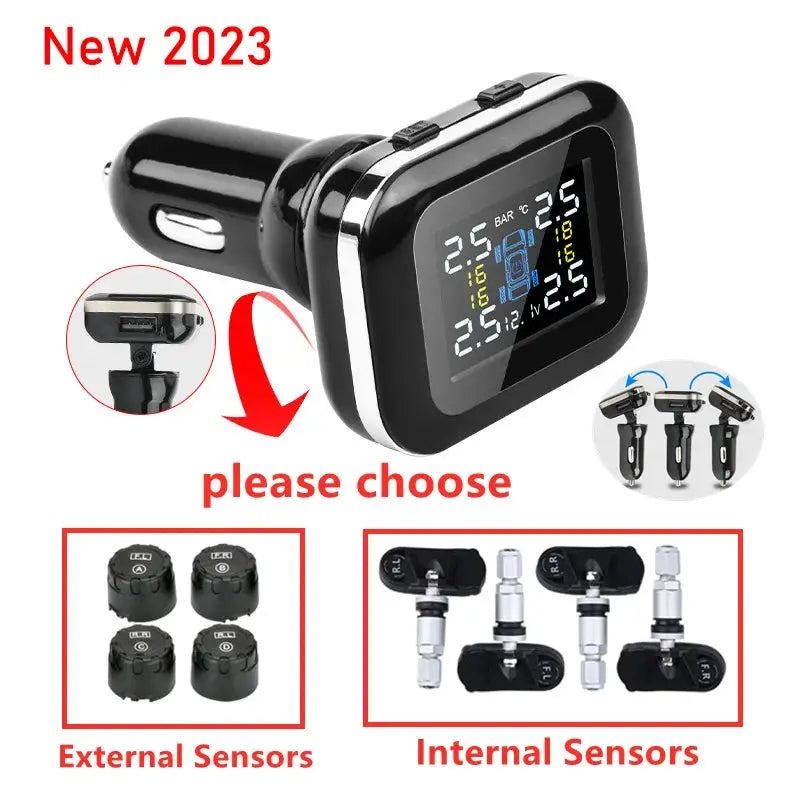 Car TPMS wireless USB tire pressure monitor in black with 4 sensors external or internal by Simples Market