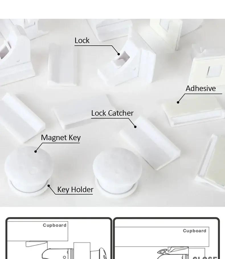 Simples Market baby safety lock set with magnetic cabinet and drawer latches, magnet keys, holders, and adhesive
