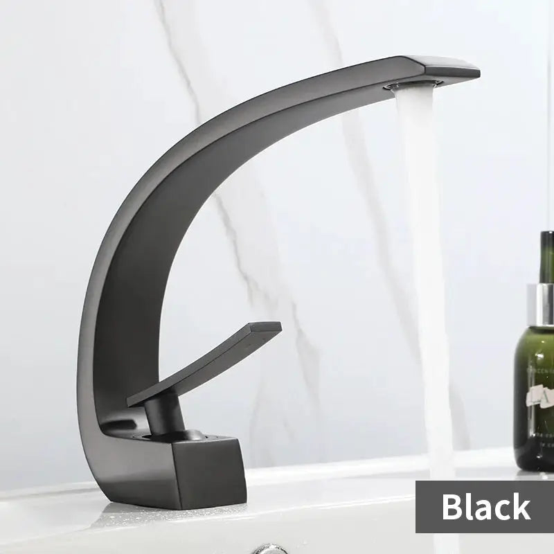 Basin faucet by Simples Market, modern black finish bathroom mixer tap with single lever and waterfall flow