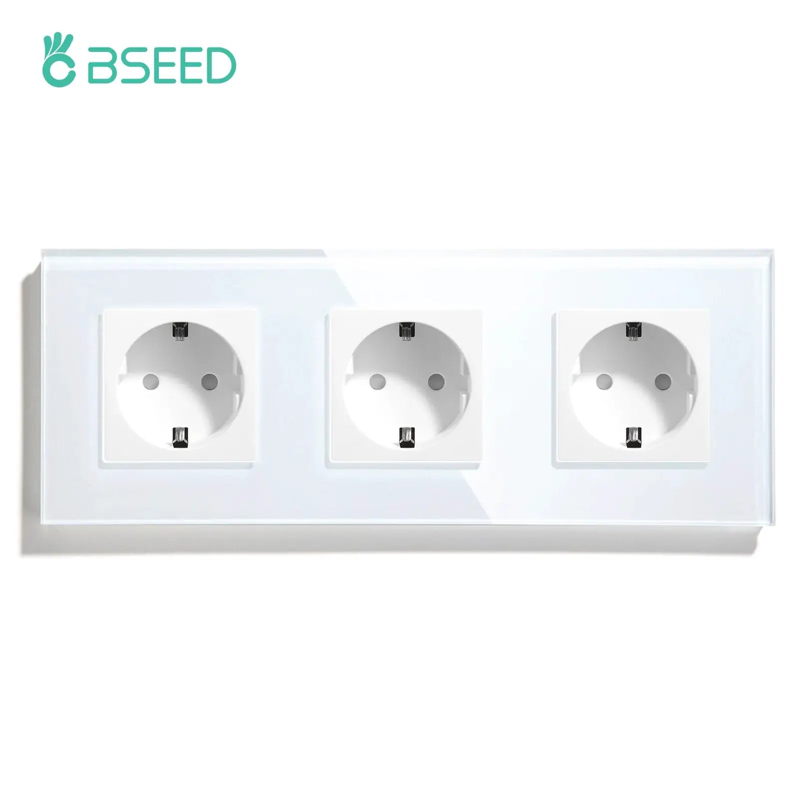 BSEED white triple EU standard wall socket on a glass panel