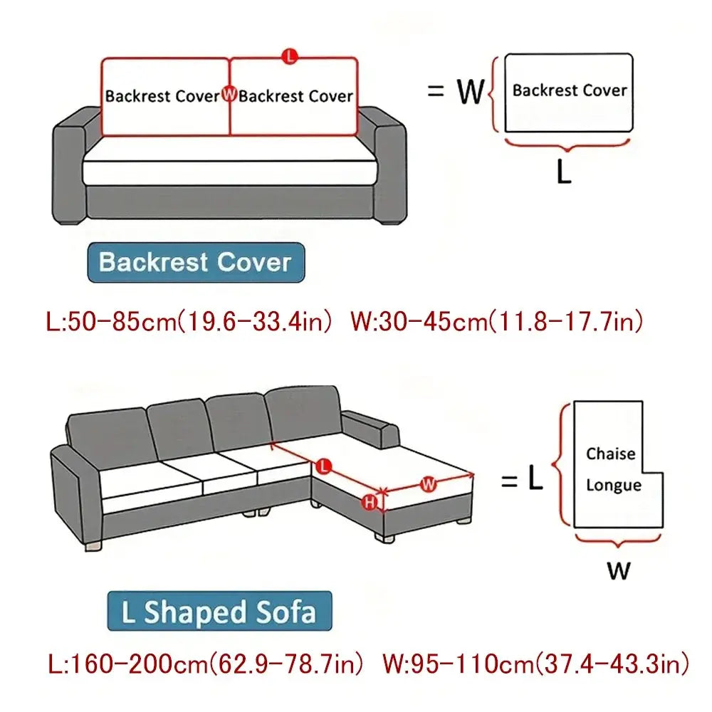 Sofa cushion cover set in waterproof stretch jacquard fabric; backrest and L-shaped chaise covers in gray.