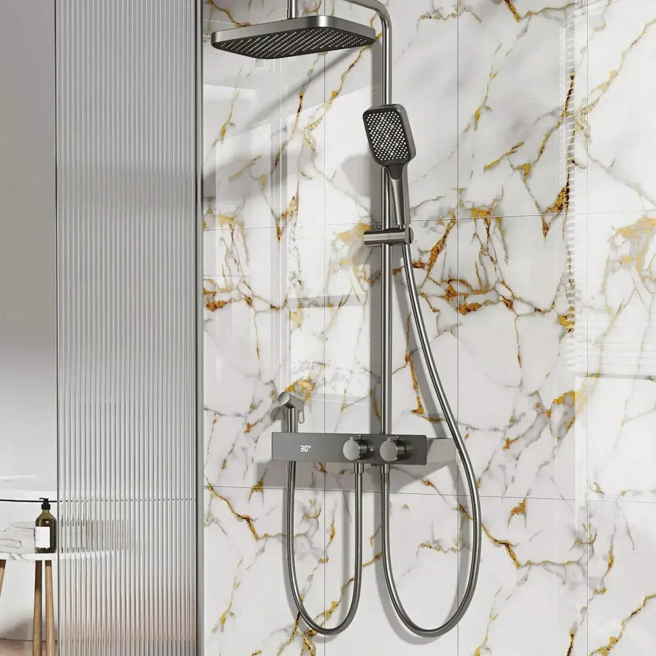 Imitation marble 3D ceramic wall tiles by Simples Market, waterproof self-adhesive for bathroom renovation