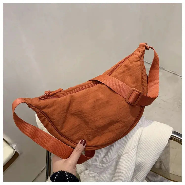 Simples Market casual nylon hobo crossbody bag, orange, adjustable strap, large capacity.