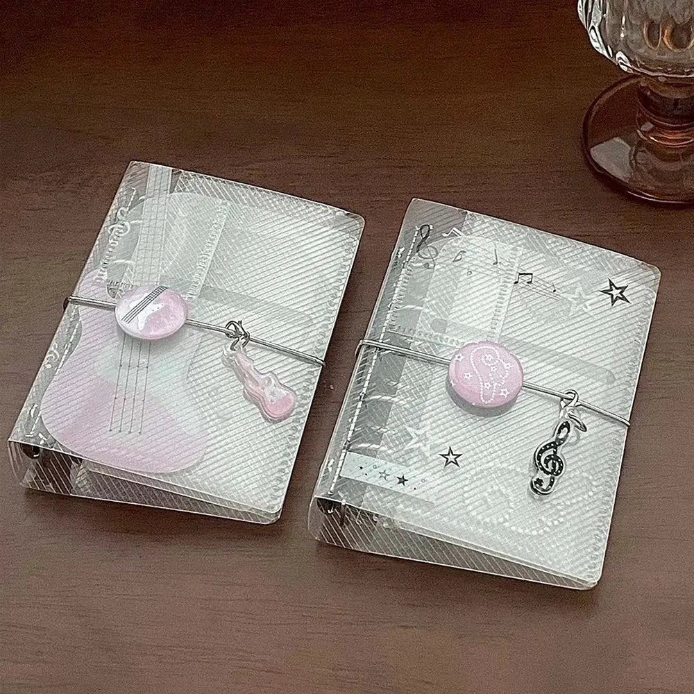 Simples Market M5 binder notebook scrapbook with music theme, silver PP twill cover, tie closure, set of 2.