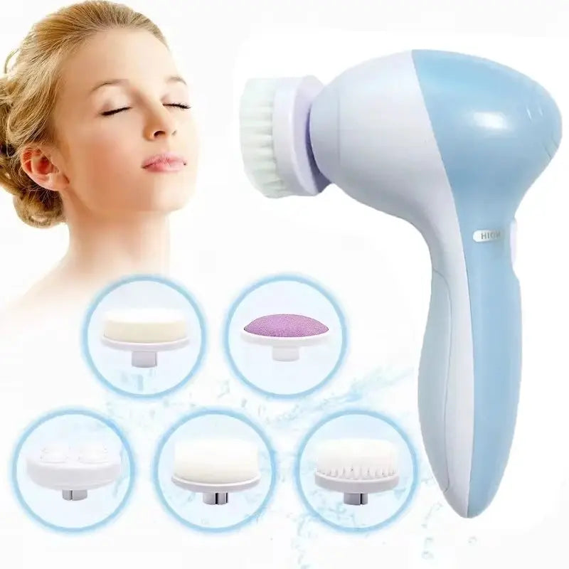 Electric 5 In 1 Facial Cleanser Brush Spa Skin Care Massager For Blackhead Removal And Gentle Facial Cleansing