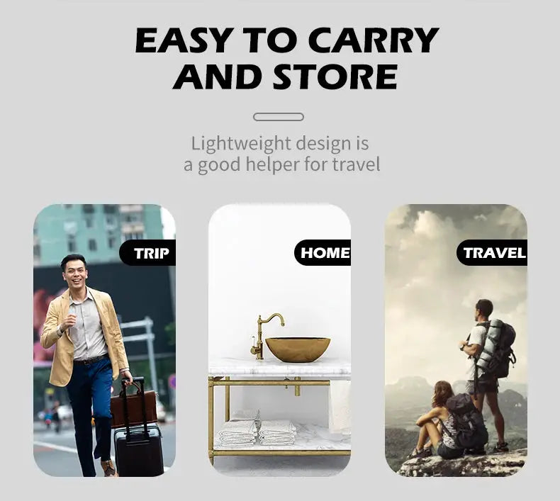 VGR 363 Razor Electric Shaver promo banner showing three lifestyle panels labeled Trip, Home, Travel.