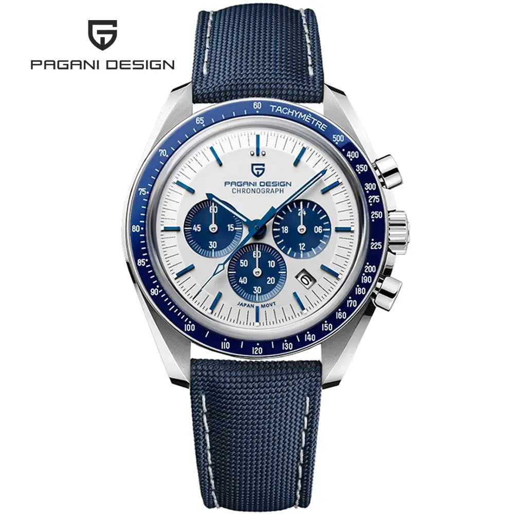 Pagani Design PD1701 chronograph wristwatch with blue bezel and blue fabric strap