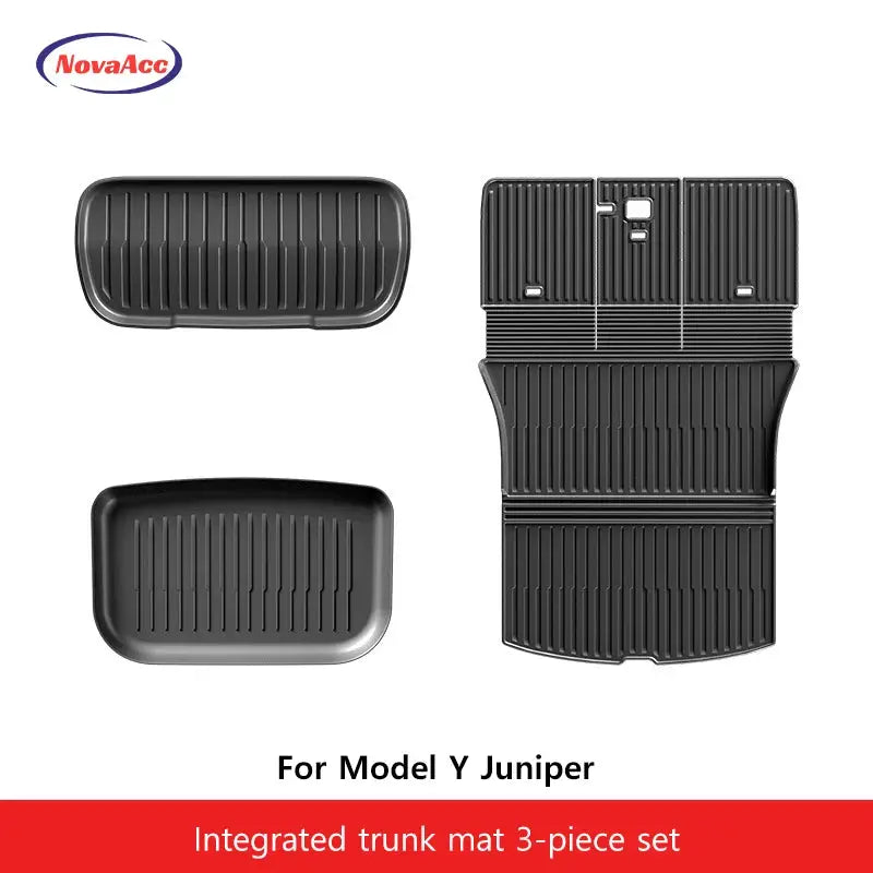 Trunk and floor mats 3-piece set by NovaAcc for Tesla Model Y Juniper (2025–2026), black TPE all-weather