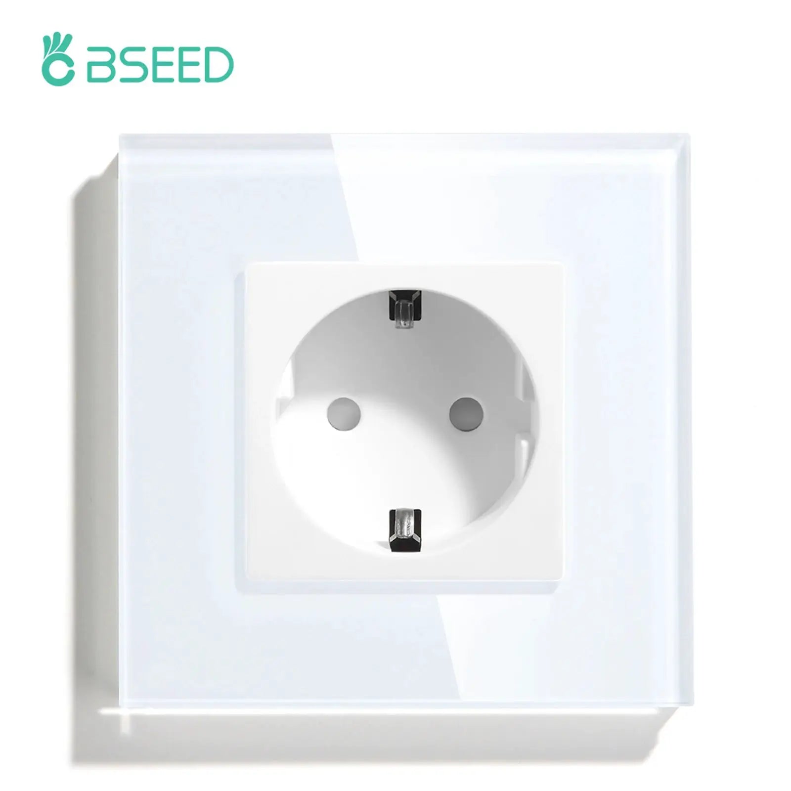 BSEED EU standard wall socket with glass panel on white frame