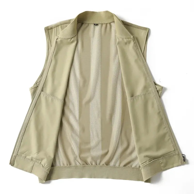 Simples Market summer ultra-thin men's sleeveless vest, beige quick-dry breathable outdoor wear.