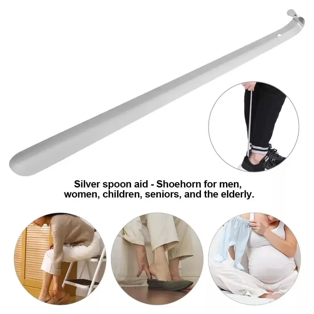42cm professional stainless steel shoehorn with easy-handle curved tip