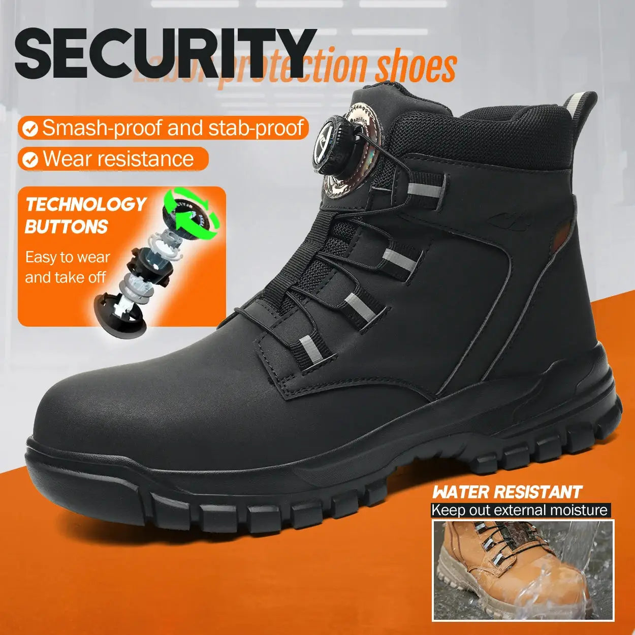 FortisGuard Waterproof Steel Toe Safety Boots For Men Anti Smash And Stab Resistant Work Footwear