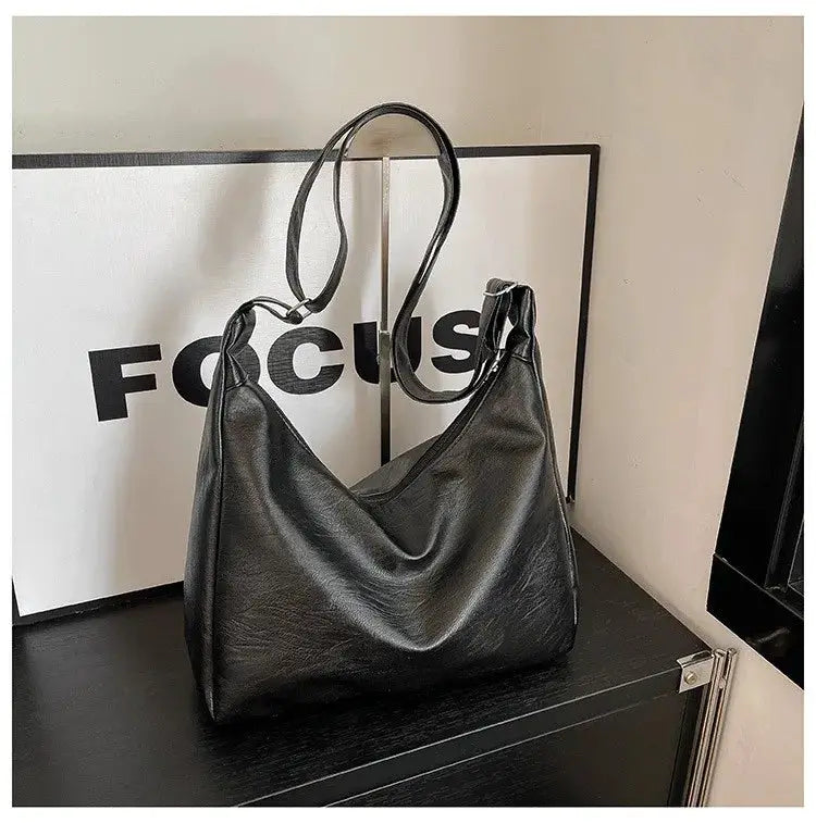 Homefish Leather Commuter Vintage Tote Bag For Women Maillard Style Crossbody Large Capacity PU Leather