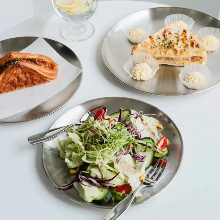 4 Piece Stainless Steel Plates Korean Style Grilled Meat Circular Trays Household Dinnerware Set