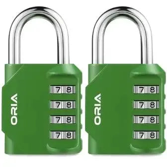 ORIA 4-digit combination padlocks, 2-pack in green, waterproof outdoor locks for doors, suitcases, bags.