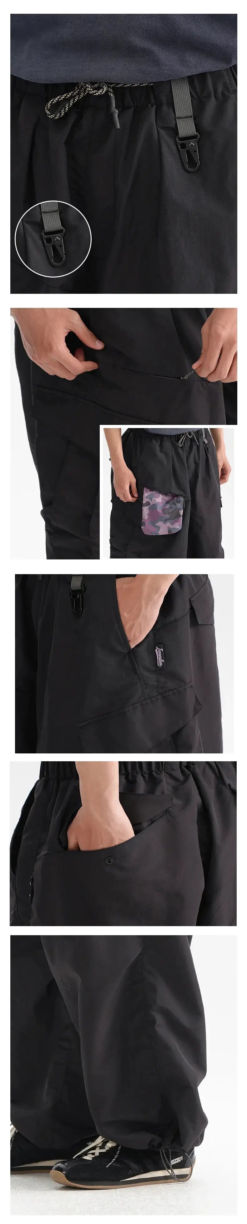 Simples Market Ultra Loose Outdoor Functional Pants, black waterproof quick-dry techwear cargo with camo pocket
