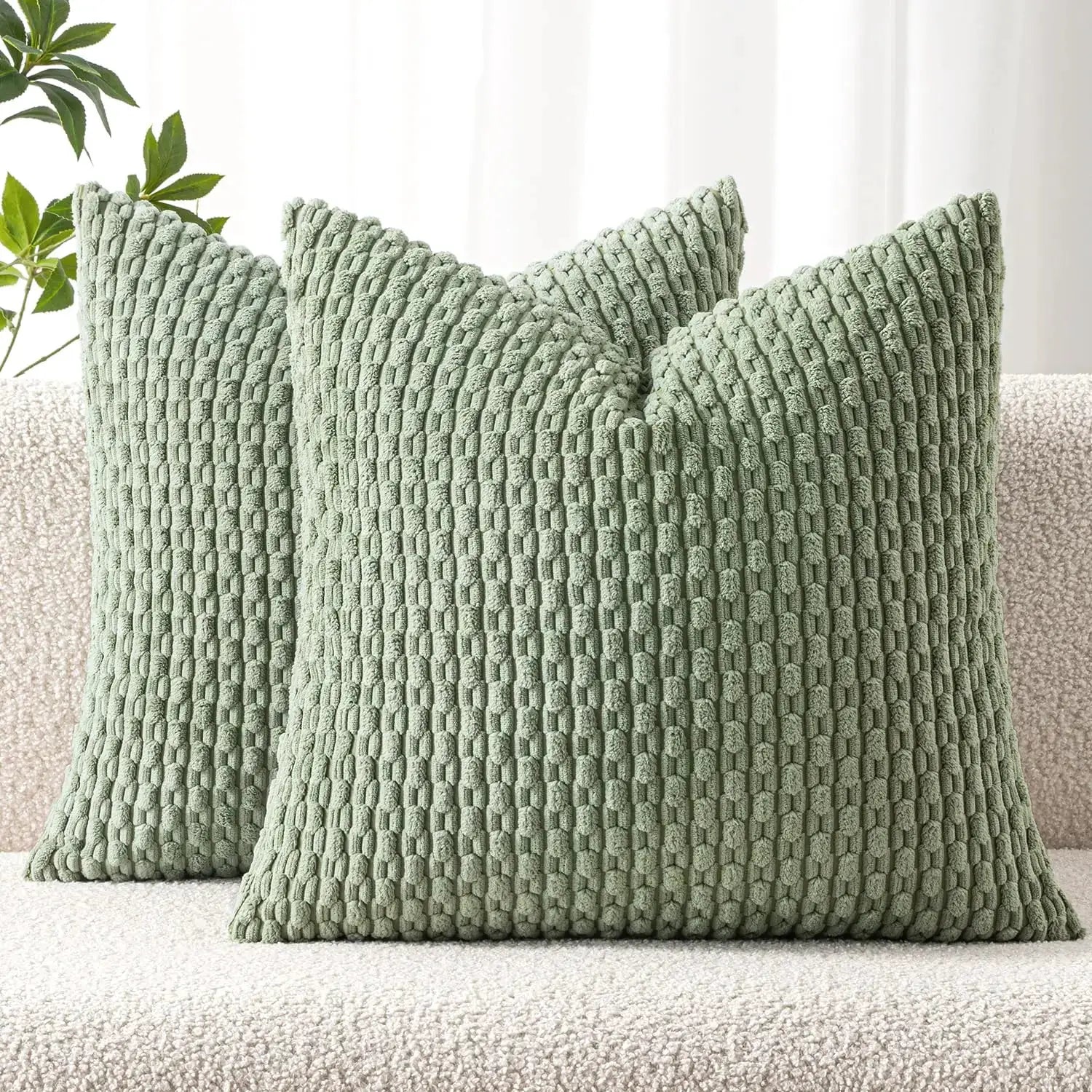 Green striped corduroy throw pillow covers, 20x20 inches, set of 2 by Simples Market