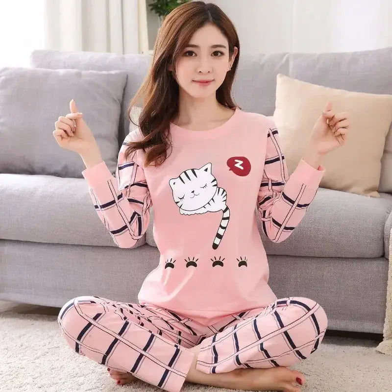 LunaNest Autumn Two Piece Pajama Set For Women Lightweight Breathable Sleepwear With Teacup Animal Pattern