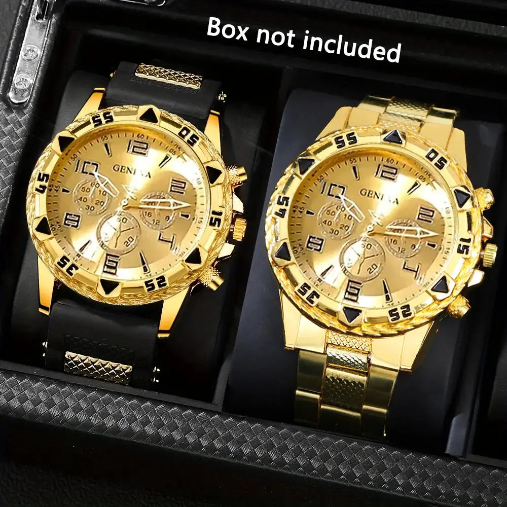TimelyWear Vintage Watch Set 2 Piece Mens Quartz Watches Stainless Steel Case Casual And Business Style