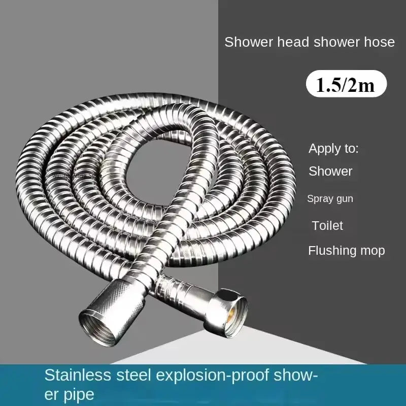 SUS 304 Stainless Steel Flexible Shower Hose 1.5 To 2 M Black Silver