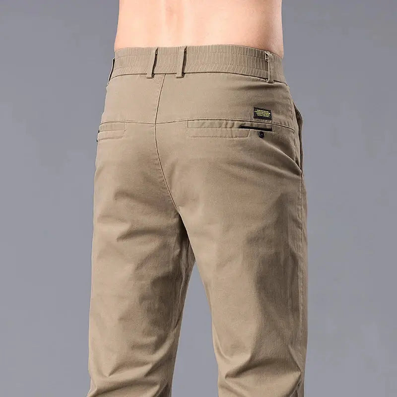Men's casual straight-fit khaki stretch chinos from Simples Market with back pockets and belt loops